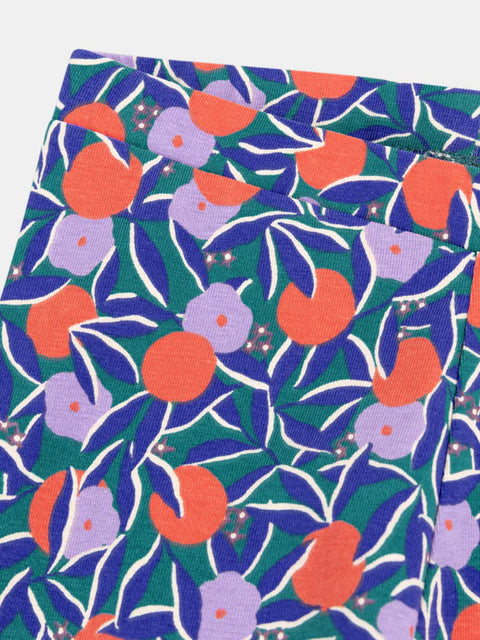 Cropped Blue Floral Print Cotton Leggings