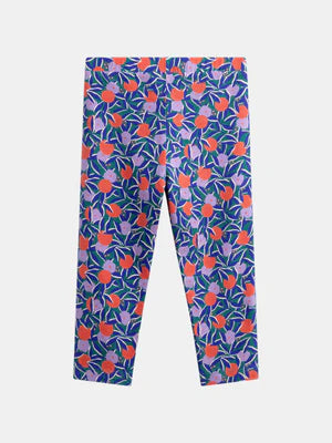 Cropped Blue Floral Print Cotton Leggings