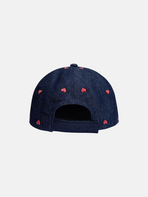 Blue Denim Baseball Cap With Heart Embroidery