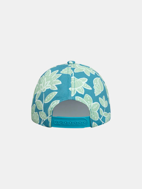 Turquoise Floral Print Cotton Baseball Cap
