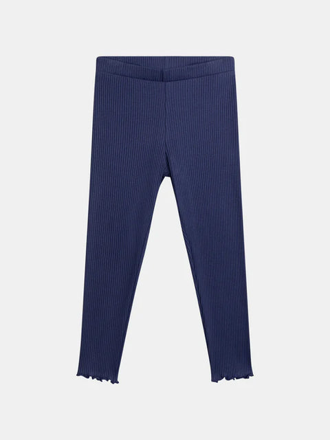 Navy Ribbed Cotton Leggings
