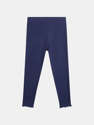 Navy Ribbed Cotton Leggings