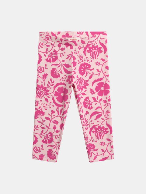 Pink Floral Print Cotton Leggings