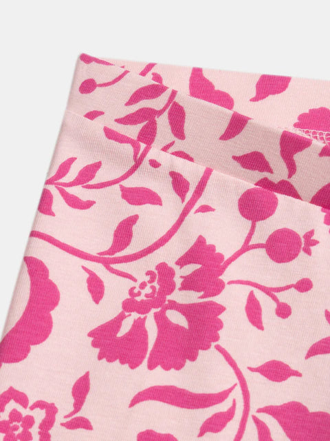 Pink Floral Print Cotton Leggings