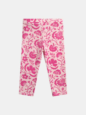 Pink Floral Print Cotton Leggings