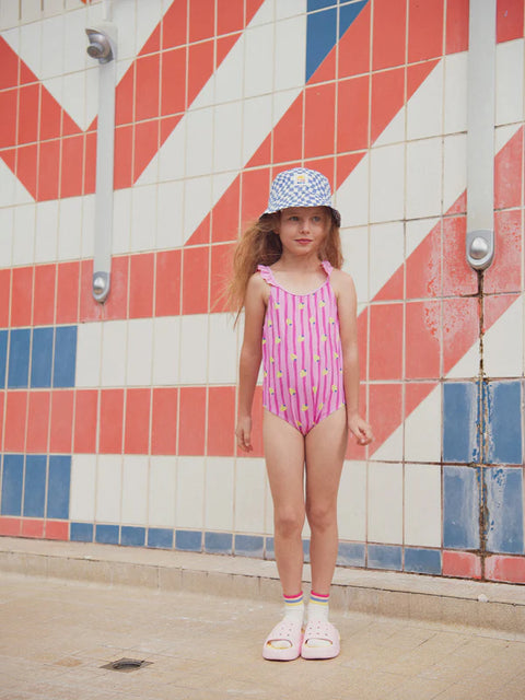 Pink Stripe Strawberry Print Swimsuit