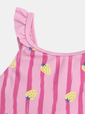 Pink Stripe Strawberry Print Swimsuit