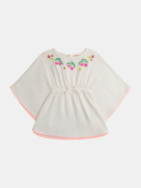 Cream Cherry Embroidered Cotton Beach Cape