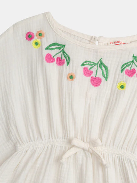 Cream Cherry Embroidered Cotton Beach Cape