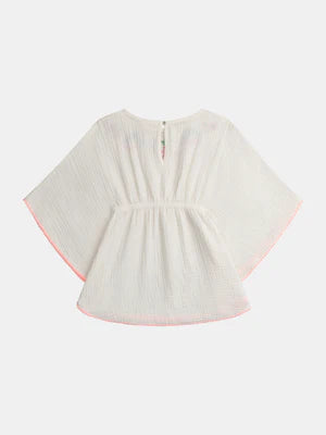 Cream Cherry Embroidered Cotton Beach Cape