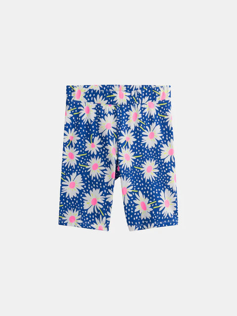 Short Blue Daisy Print Cotton Leggings