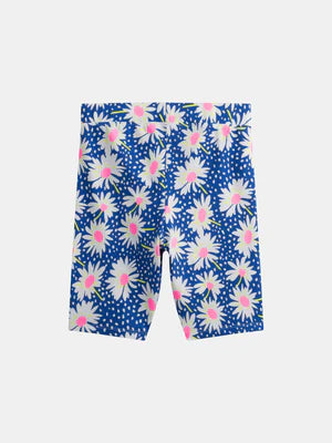 Short Blue Daisy Print Cotton Leggings