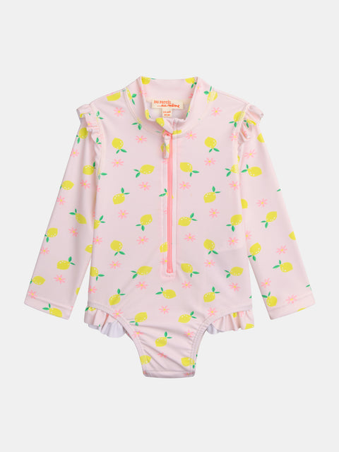 Pink Lemon Print UV Protected One Piece Swimsuit