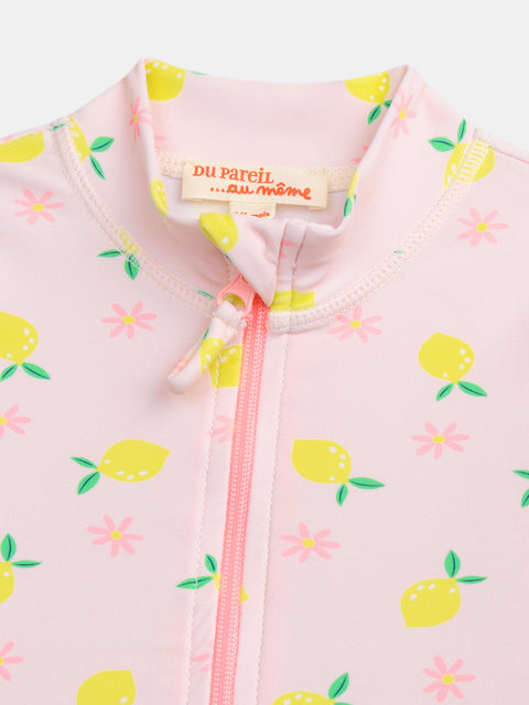 Pink Lemon Print UV Protected One Piece Swimsuit