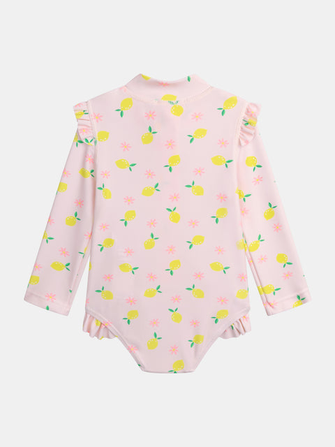 Pink Lemon Print UV Protected One Piece Swimsuit