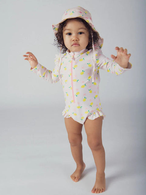 Pink Lemon Print UV Protected One Piece Swimsuit