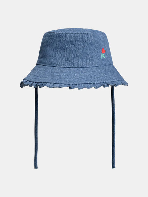 Blue Denim Sun Hat With Ties