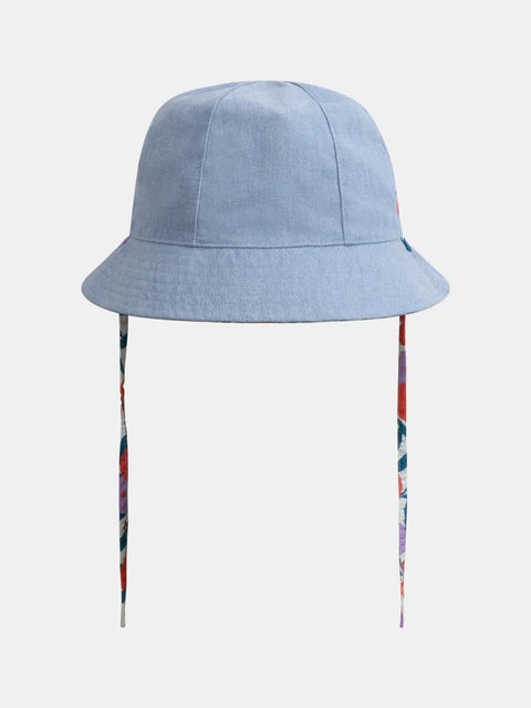 Reversible Floral Print Cotton Bucket Hat With Ties