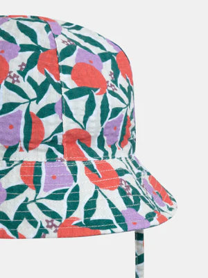 Reversible Floral Print Cotton Bucket Hat With Ties