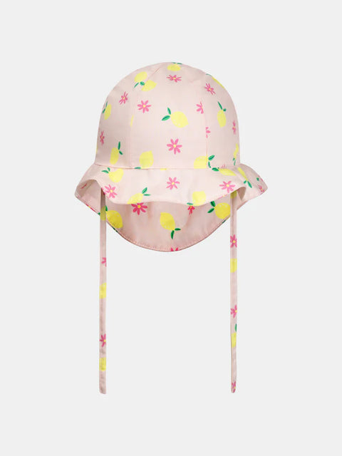 Pink Lemon Print Cotton Hat With Neck Protection