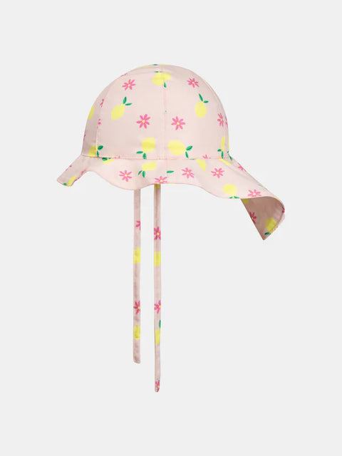 Pink Lemon Print Cotton Hat With Neck Protection