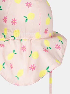 Pink Lemon Print Cotton Hat With Neck Protection