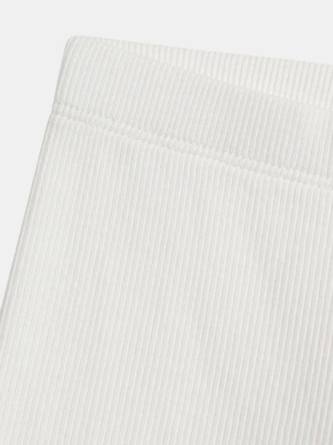 Cream Ribbed Cotton Leggings