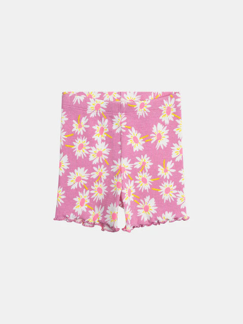 Pink Daisy Print Cotton Jersey Shorts