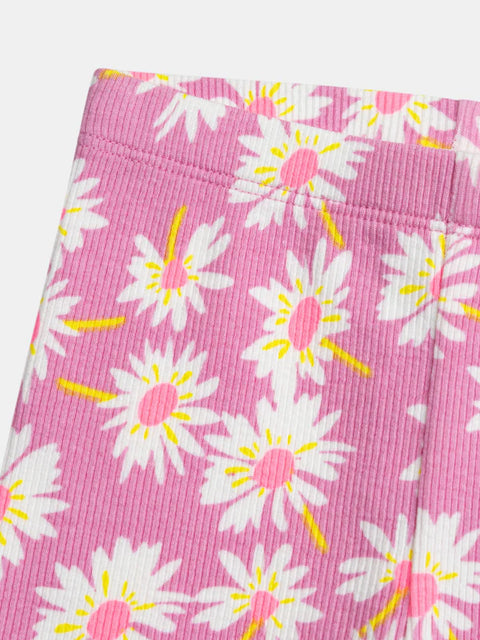 Pink Daisy Print Cotton Jersey Shorts
