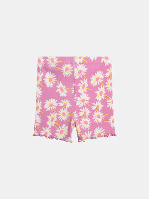Pink Daisy Print Cotton Jersey Shorts