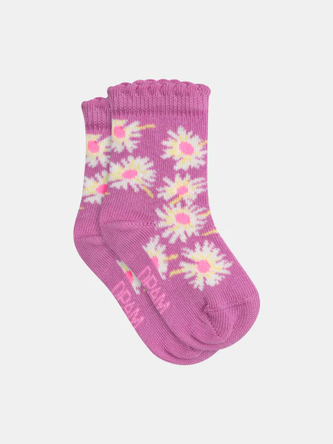 Pink Daisy Pattern Cotton Rich Socks