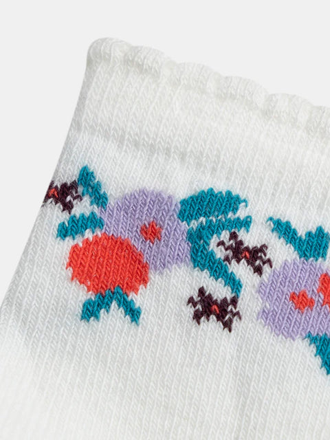 White Floral Pattern Cotton Rich Socks