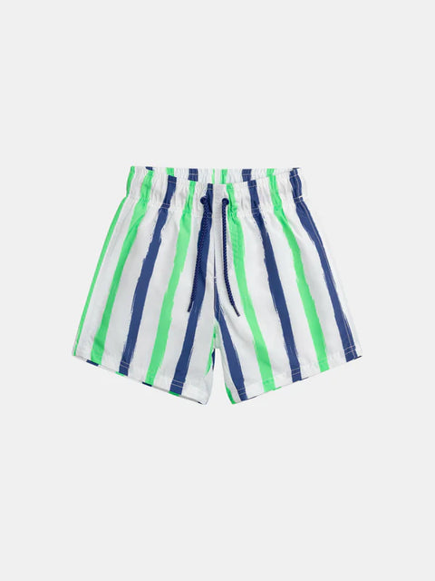 Blue & Green Striped Swim Shorts