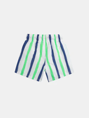 Blue & Green Striped Swim Shorts