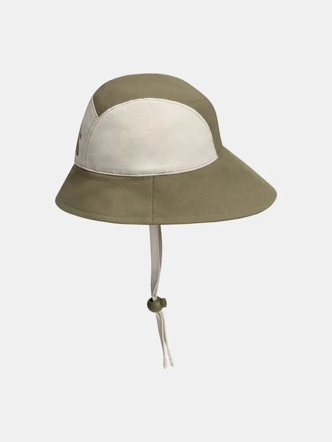 Khaki Green Cotton Bucket Hat With Neck Protection