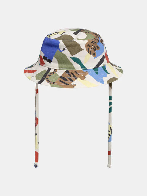 Jungle Print Cotton Bucket Hat With Ties