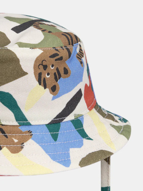 Jungle Print Cotton Bucket Hat With Ties
