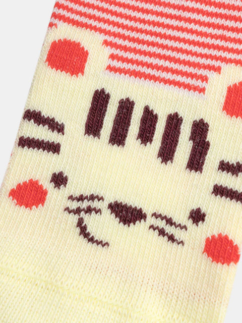 Red Stripe Tiger Pattern Cotton Rich Socks