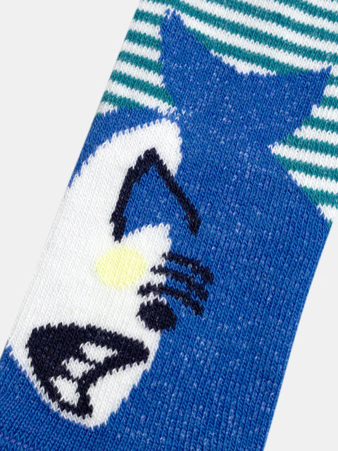 Turquoise Green Stripe Shark Pattern Cotton Rich Socks
