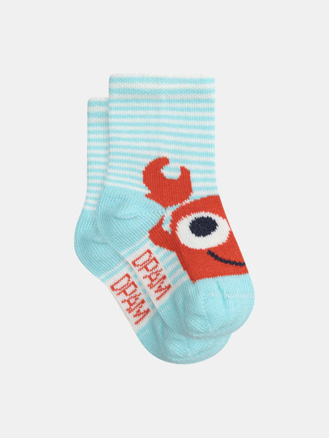 Turquoise Stripe Crab Pattern Cotton Rich Socks