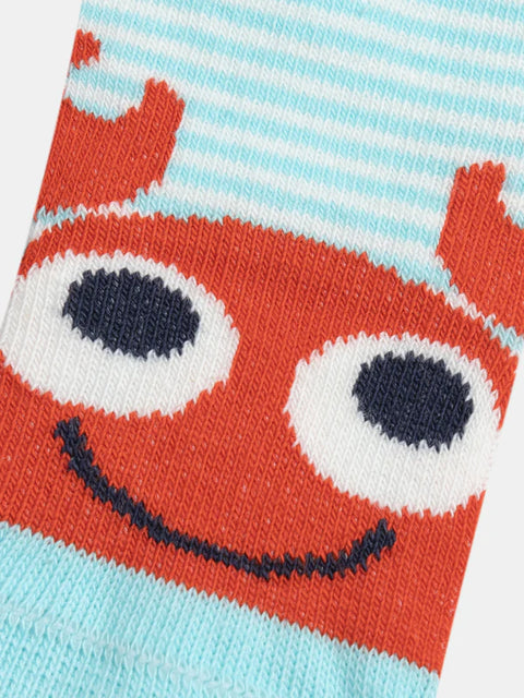 Turquoise Stripe Crab Pattern Cotton Rich Socks