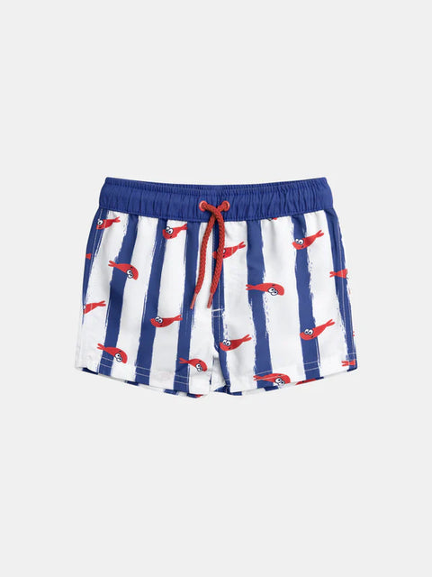 Blue Striped Shrimp Print Swim Shorts