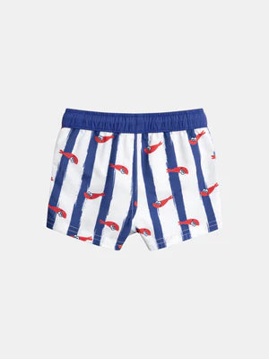 Blue Striped Shrimp Print Swim Shorts